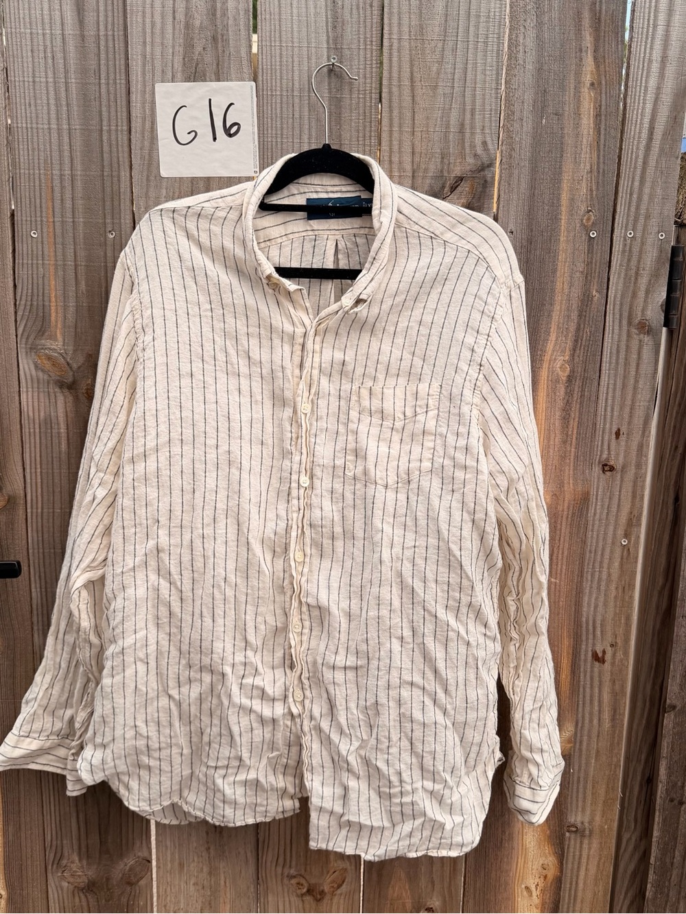 Ralph Lauren Cream Button-Down Shirt with Black Pinstripes Size XL 100% Linen